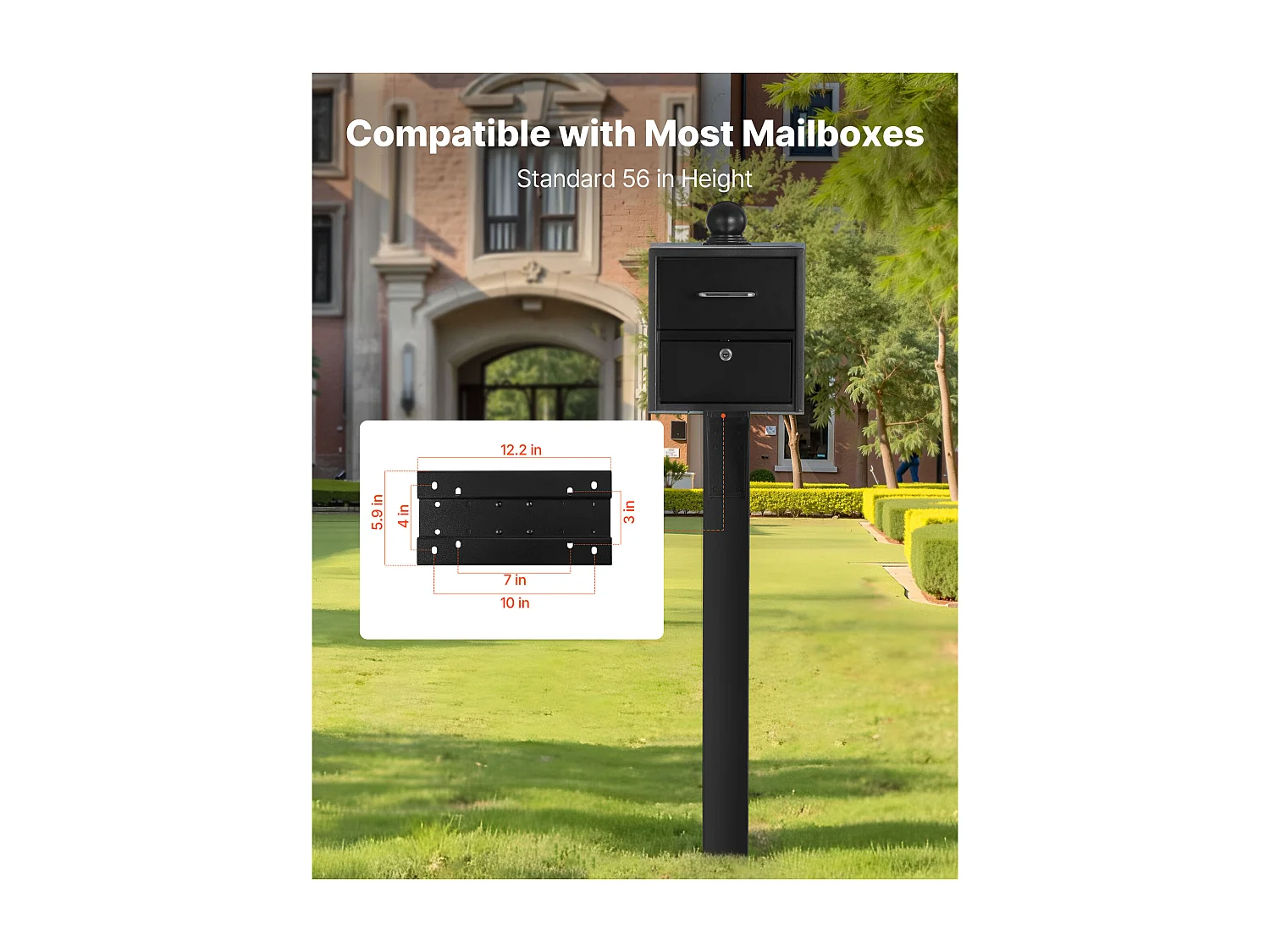 Poste de Caixa de Correio SucceBuy, 143 x 54 x 15 cm, Suporte de Caixa de Correio Embutido Alumínio Revestimento a Pó, com Placa Universal