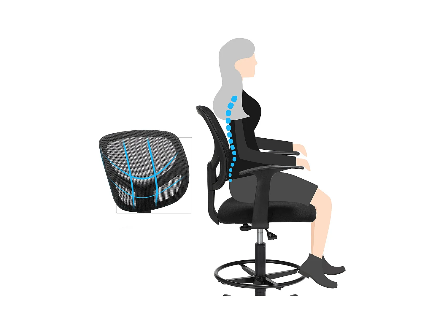 Bürostuhl mit verstellbarem Fußring