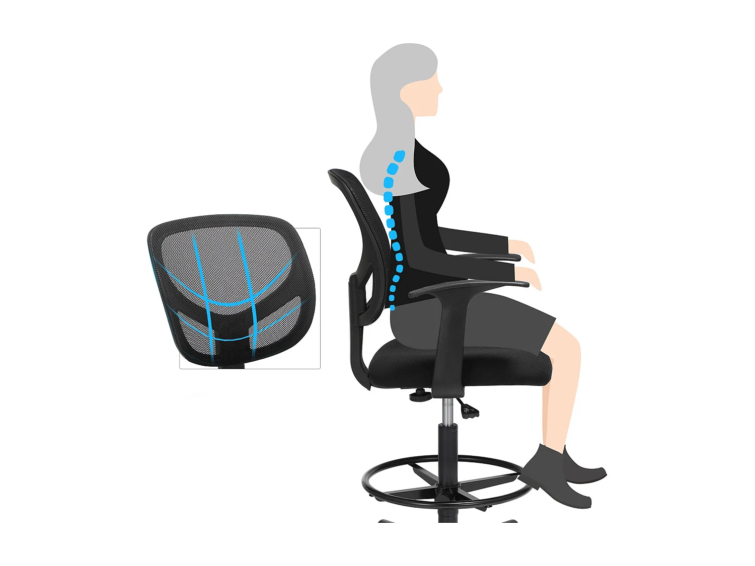 Bürostuhl mit verstellbarem Fußring