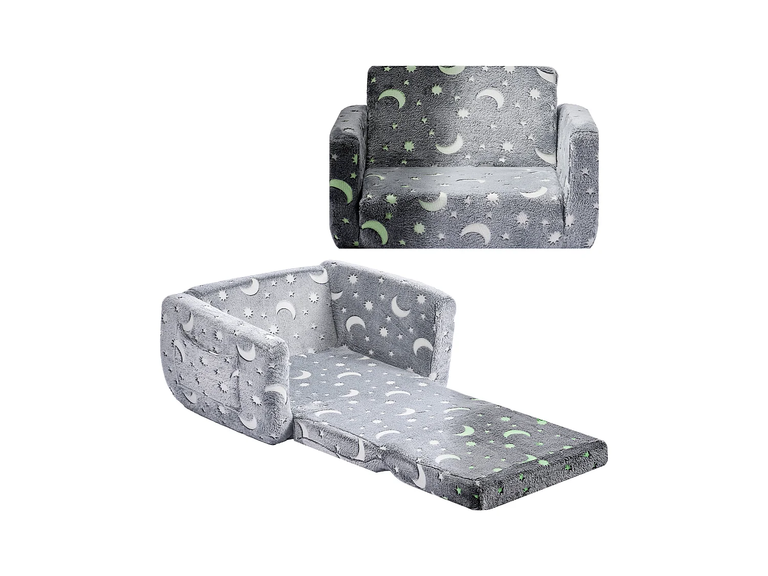 Canapé SucceBuy pour Enfants Convertible, Fauteuil Chaise Longue 2-en-1, Sofa Tout-petits Pliable et Moelleux, Phosphorescent, en Éponge 28D et Peluche