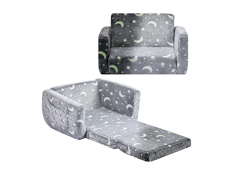 Kinder Sofa SucceBuy Verstellbar, Sessel Liege 2-in-1, Klappbares und Weiches Kleinkinder Sofa, Phosphoreszierend, aus 28D Schwamm und Plüsch