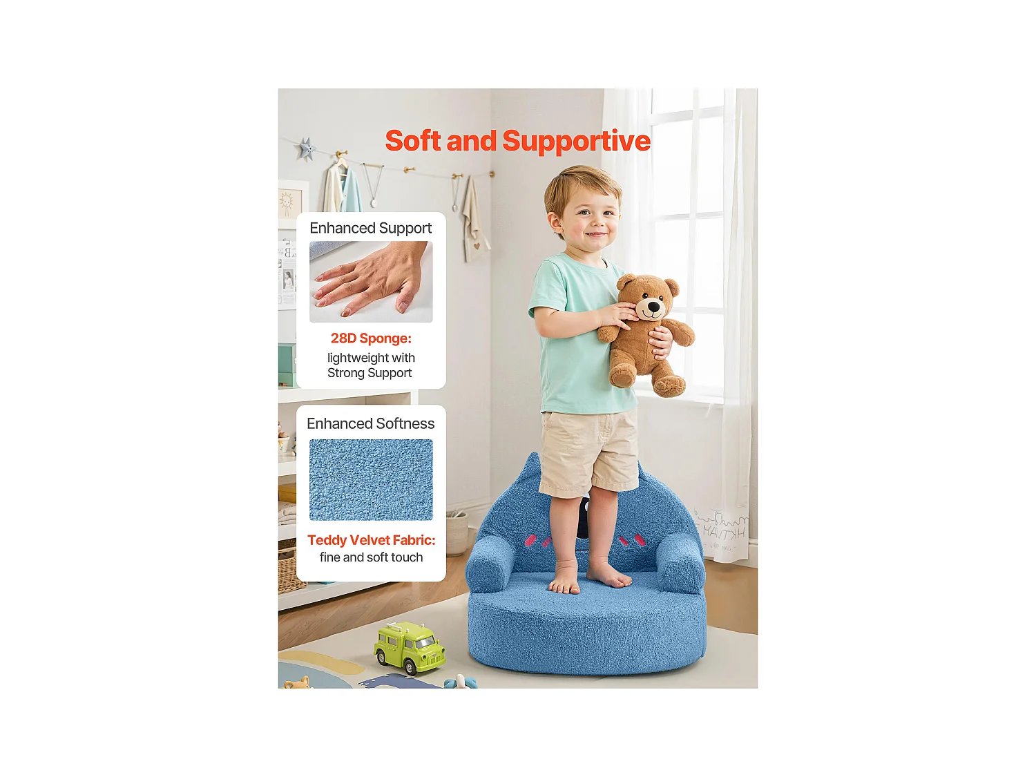 Fotel SucceBuy dla Dzieci Wygodny w Stylu Potwora, Dziecięce Krzesło z Pianki z Podłokietnikami, Sofa dla Maluchów Wyjmowana i Zmywalna, z Gąbki 28D