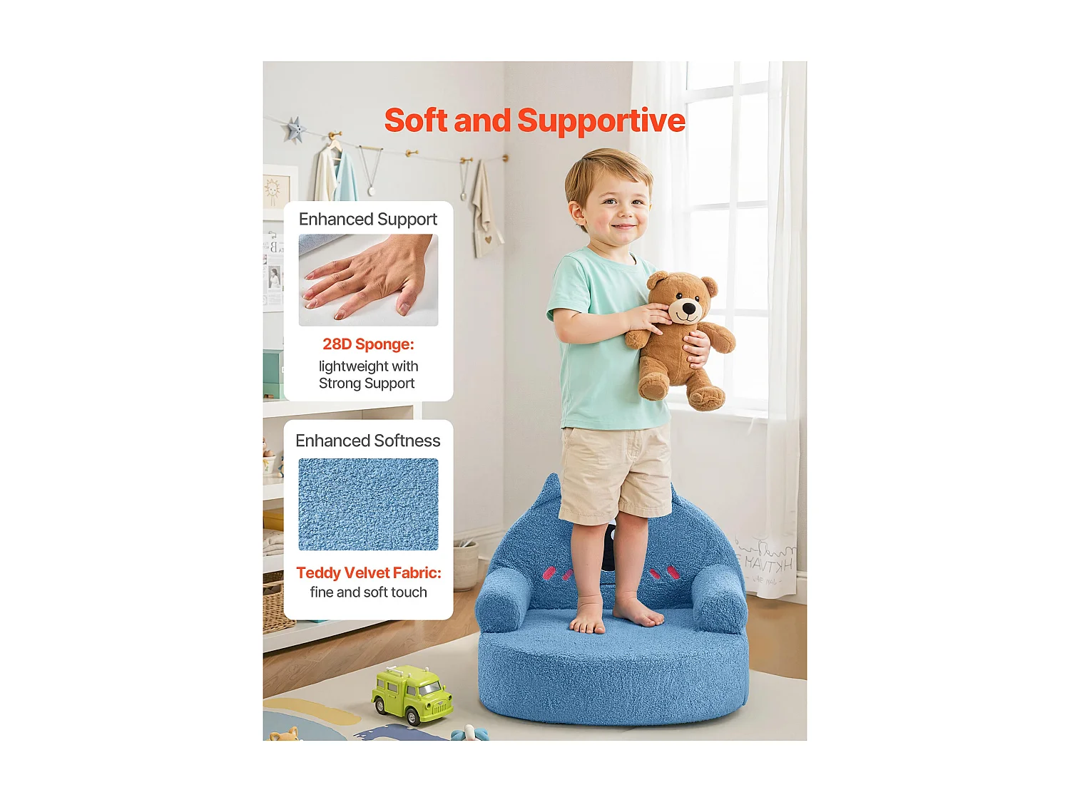 Fauteuil SucceBuy pour Enfants Confortable Style Monstre, Chaise Enfant en Mousse avec Accoudoirs, Sofa Tout-petits Amovible et Lavable, en Éponge 28D