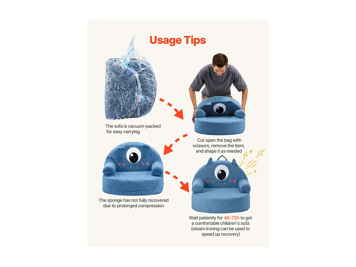 Fauteuil SucceBuy pour Enfants Confortable Style Monstre, Chaise Enfant en Mousse avec Accoudoirs, Sofa Tout-petits Amovible et Lavable, en Éponge 28D