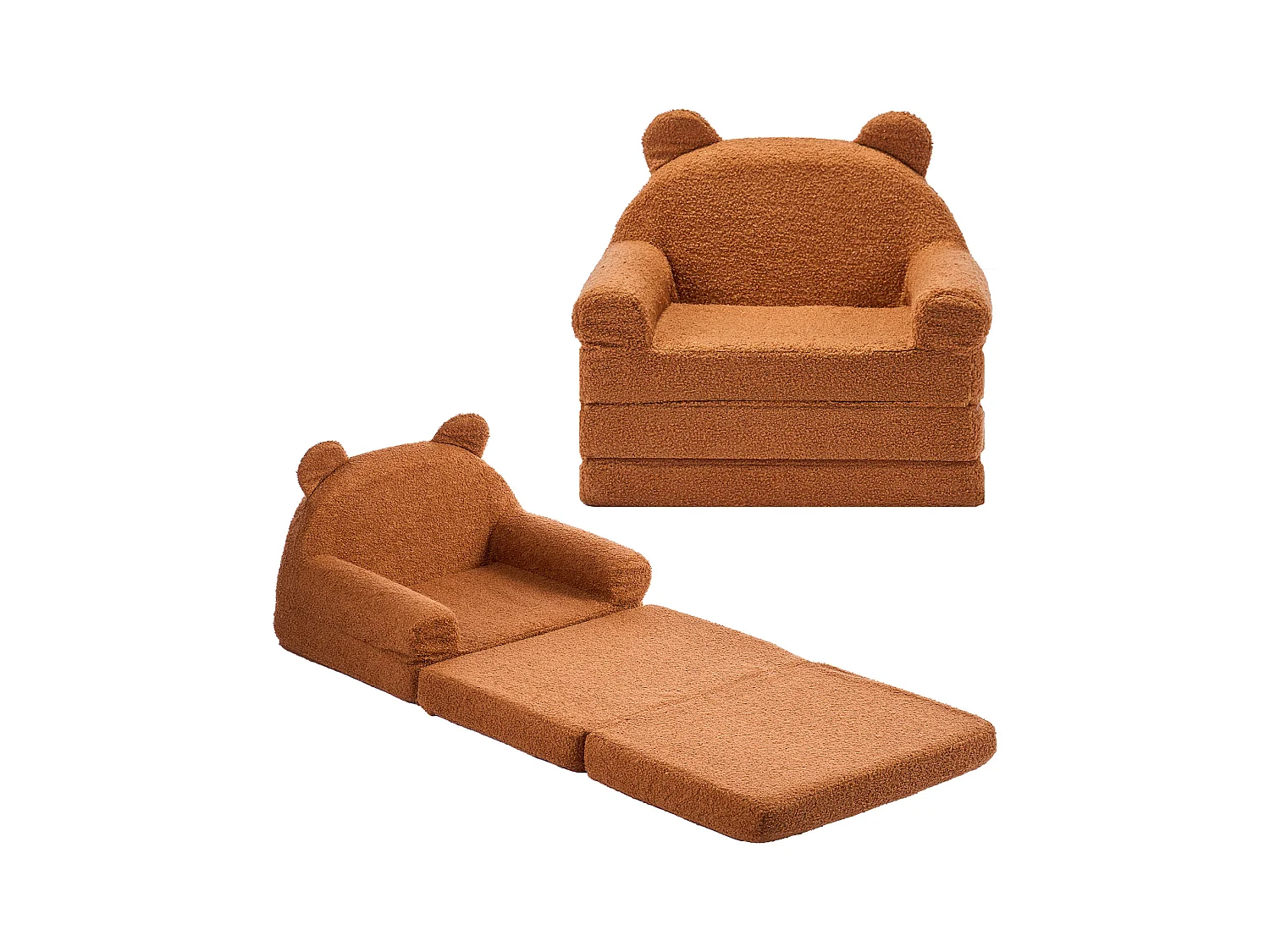 Fauteuil SucceBuy pour Enfants Convertible 2-en-1, Canapé-lit Pliable et Moelleux, avec Accoudoirs, en Éponge 28D et Polaire Bouclette, Sofa Tout-petits