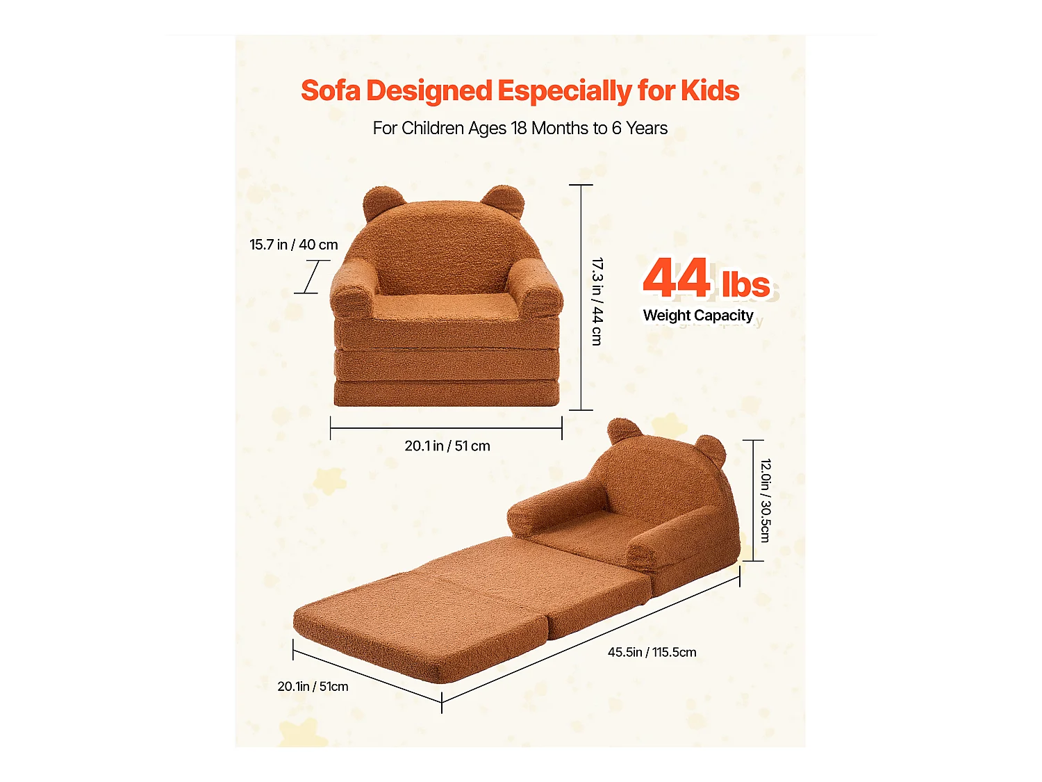 Fauteuil SucceBuy pour Enfants Convertible 2-en-1, Canapé-lit Pliable et Moelleux, avec Accoudoirs, en Éponge 28D et Polaire Bouclette, Sofa Tout-petits