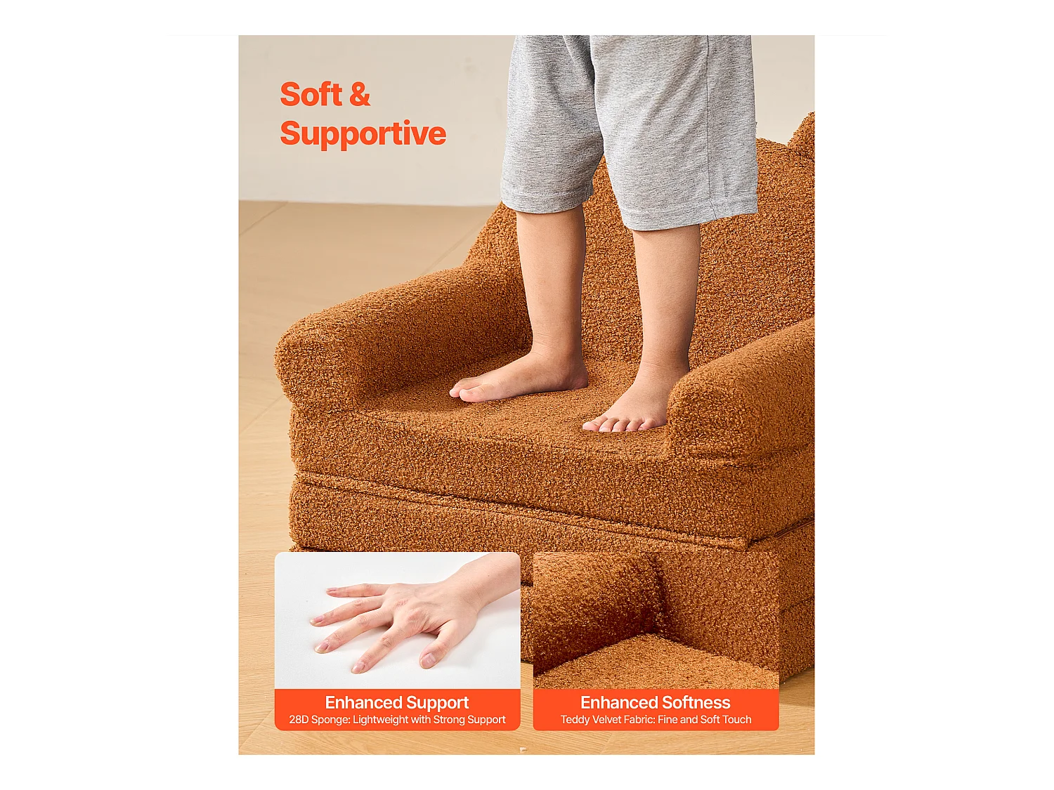 Fauteuil SucceBuy pour Enfants Convertible 2-en-1, Canapé-lit Pliable et Moelleux, avec Accoudoirs, en Éponge 28D et Polaire Bouclette, Sofa Tout-petits