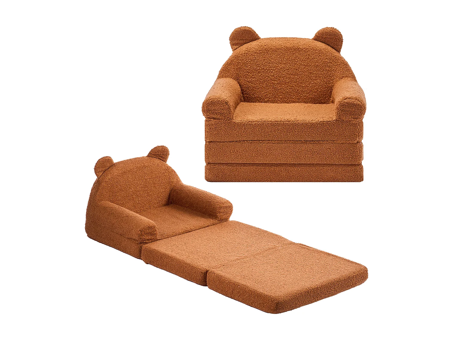 Kinderstoel SucceBuy Verstelbaar 2-in-1, Opvouwbare en Zachte Bank Bed, met Armleuningen, van 28D Spons en Fleece, Peuter Bankje