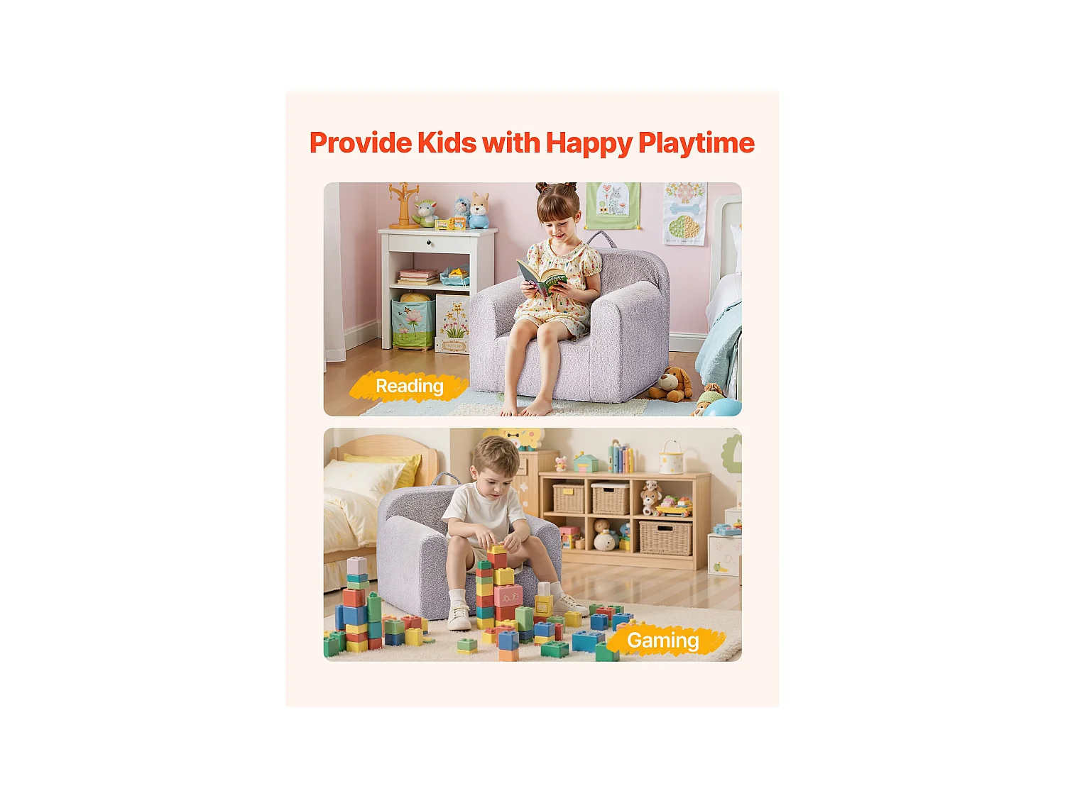 Fauteuil SucceBuy pour Enfants Confortable, Chaise Enfant en Mousse avec Accoudoirs et Poignée, Sofa Tout-petits Amovible, en Éponge 28D et Peluche