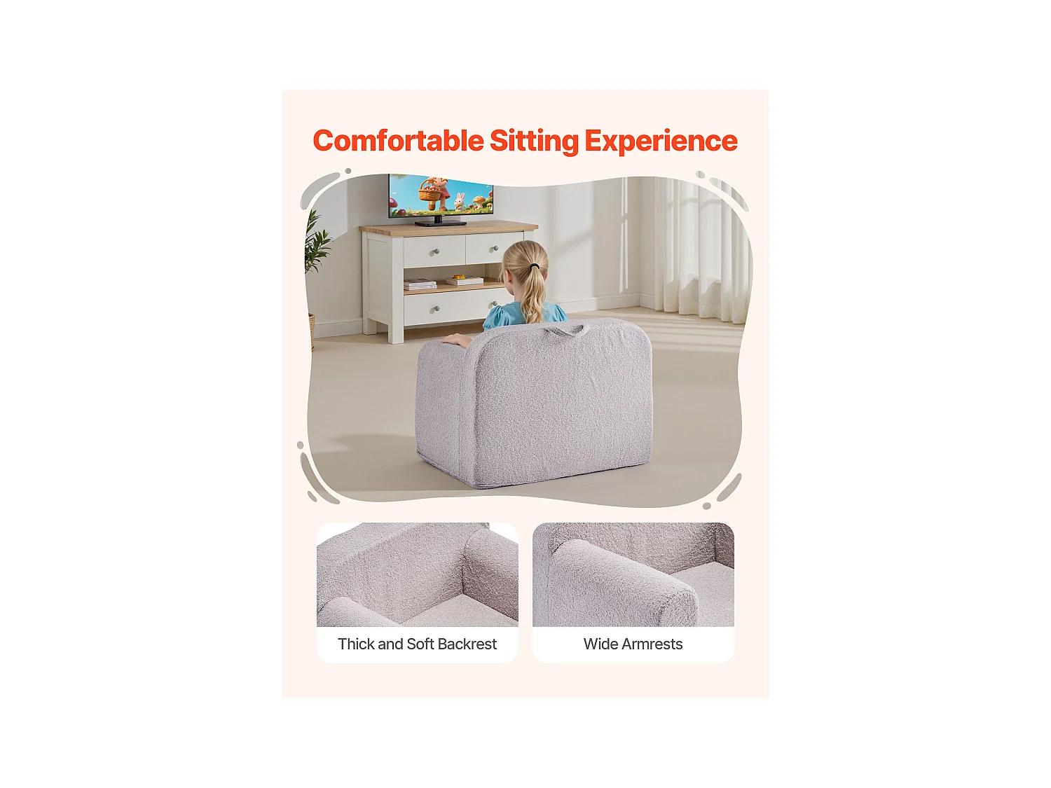 Fauteuil SucceBuy pour Enfants Confortable, Chaise Enfant en Mousse avec Accoudoirs et Poignée, Sofa Tout-petits Amovible, en Éponge 28D et Peluche