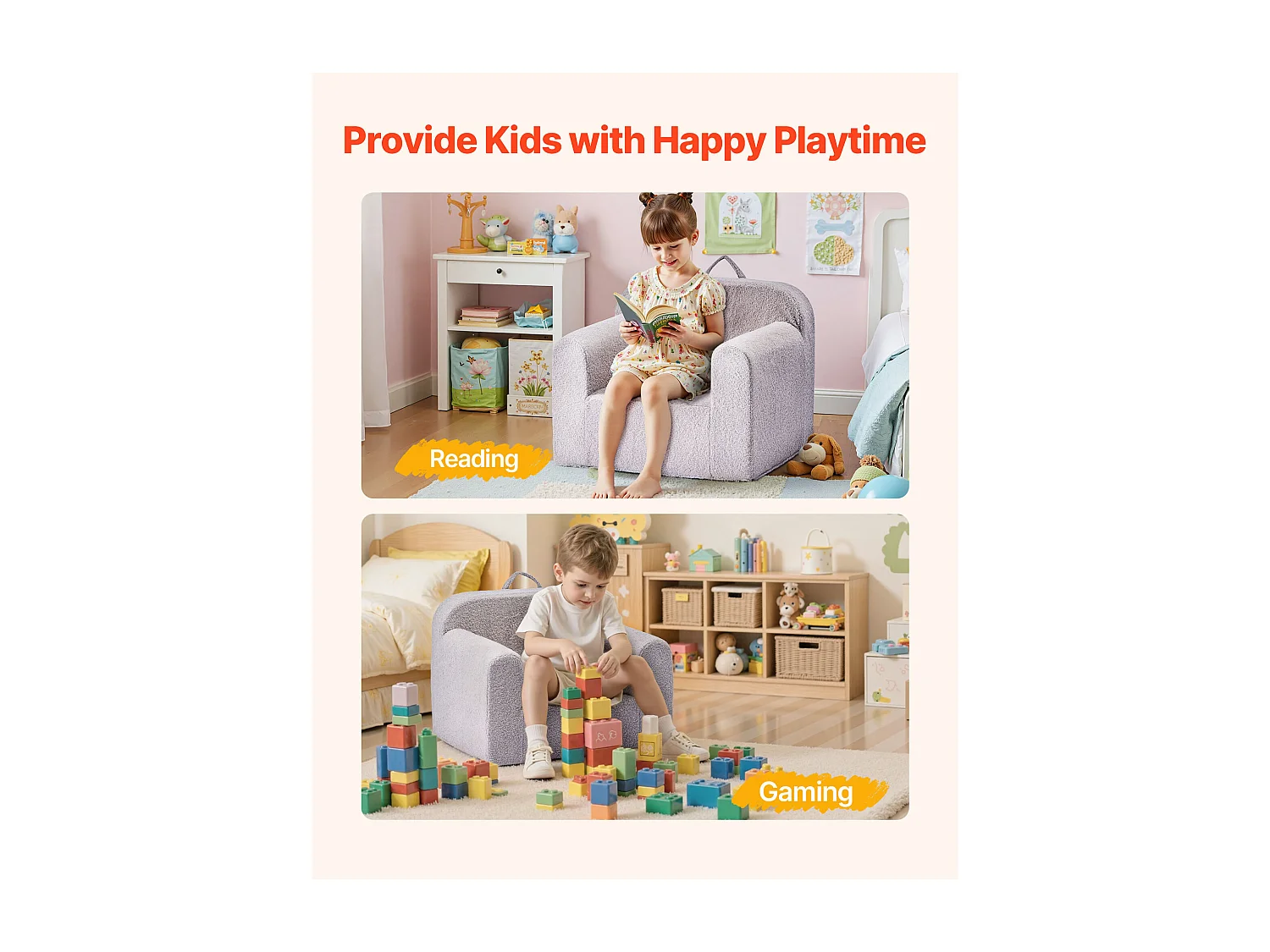 Fotel SucceBuy dla Dzieci Wygodny, Dziecięce Krzesło z Pianki z Podłokietnikami i Rączką, Sofa dla Maluchów Wyjmowana, z Gąbki 28D i Pluszu