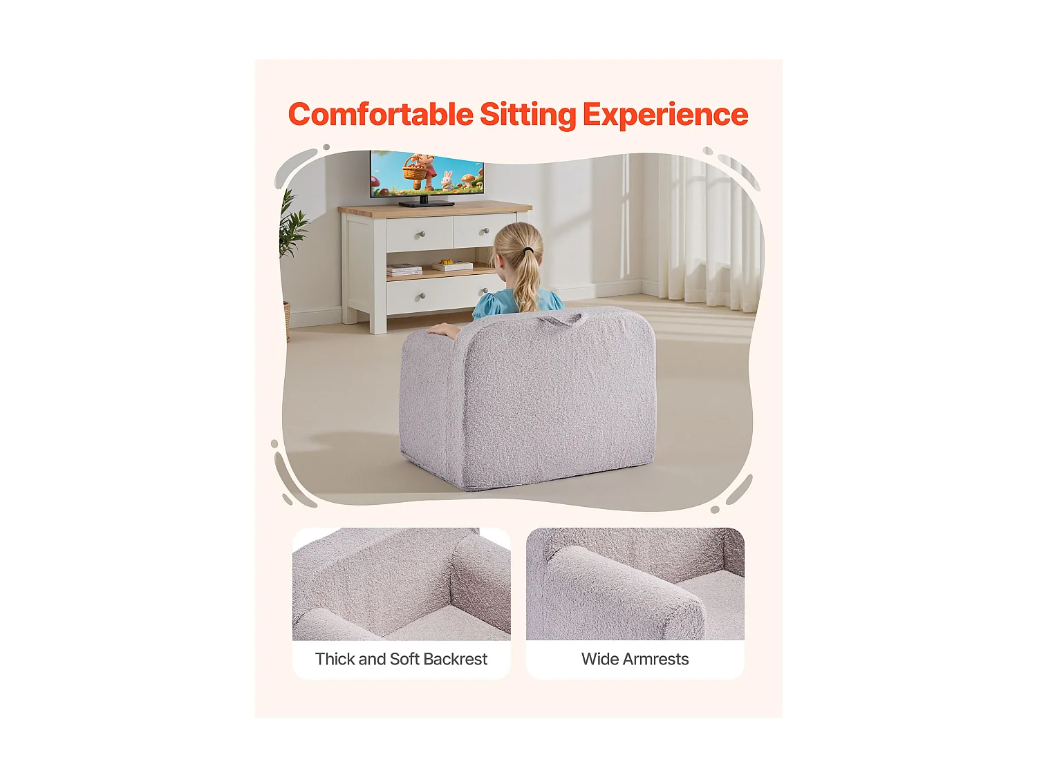 Fotel SucceBuy dla Dzieci Wygodny, Dziecięce Krzesło z Pianki z Podłokietnikami i Rączką, Sofa dla Maluchów Wyjmowana, z Gąbki 28D i Pluszu
