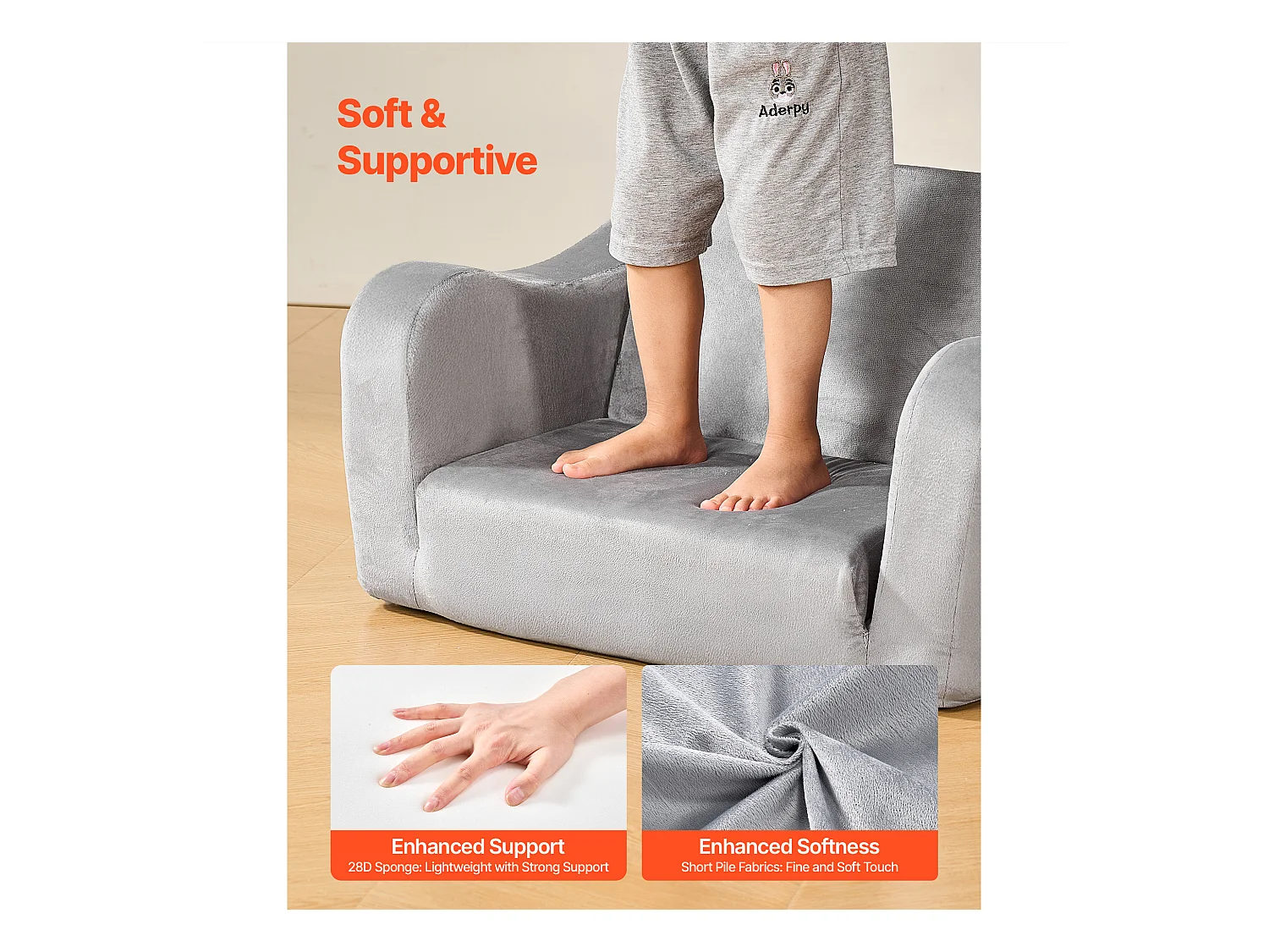 Kanapa SucceBuy dla Dzieci 2w1 Przekształcana w Leżankę, Składana i Miękka Sofa dla Maluchów, z Podłokietnikami, z Gąbki 28D i Krótkim Włosiem