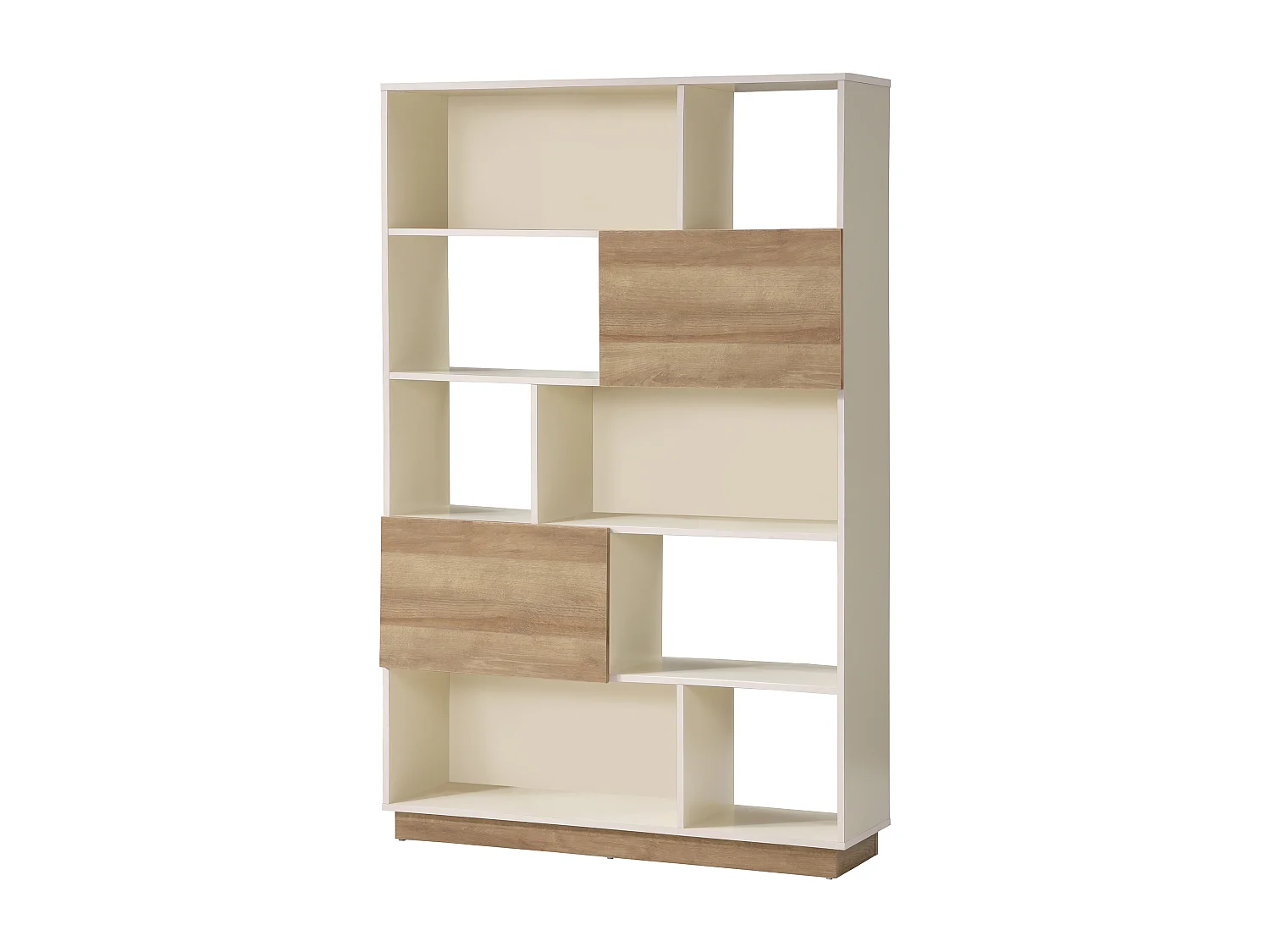 Bibliothèque avec 2 portes et 8 niches - Beige et naturel clair - CEVANIA