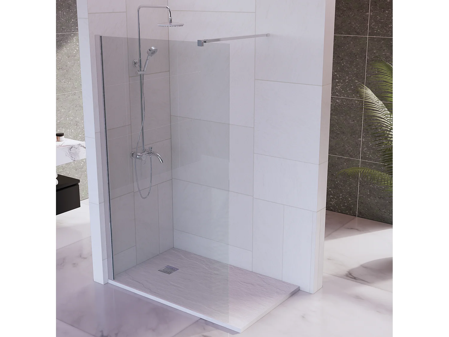 Mampara Ducha Fija 100x200 cm Cristal Templado 8mm Antical – Eclíptica Home – Cromo Brillo