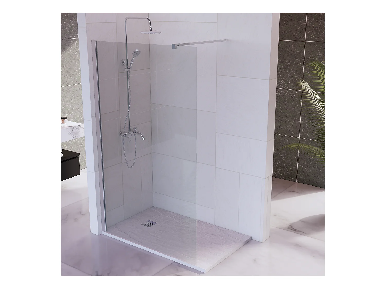 Mampara Ducha Fija 75x200 cm Cristal Templado 8 mm Antical – Eclíptica Home – Cromo Brillo