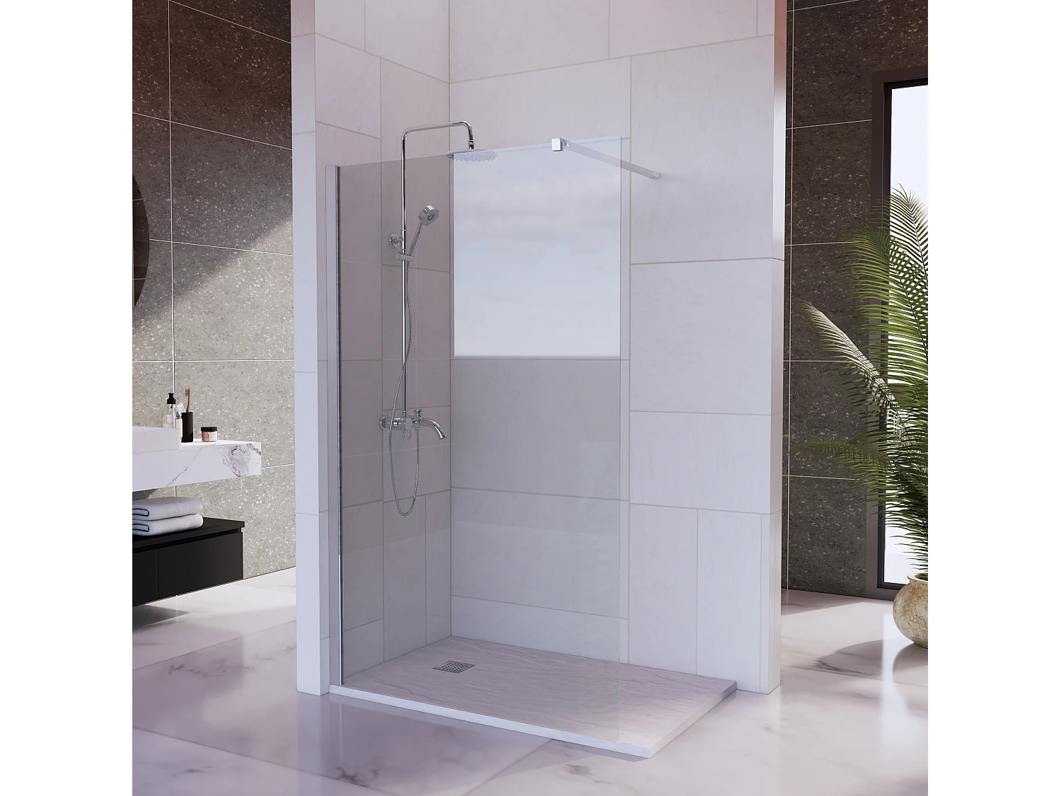 Mampara Ducha Fija 75x200 cm Cristal Templado 8 mm Antical – Eclíptica Home – Cromo Brillo