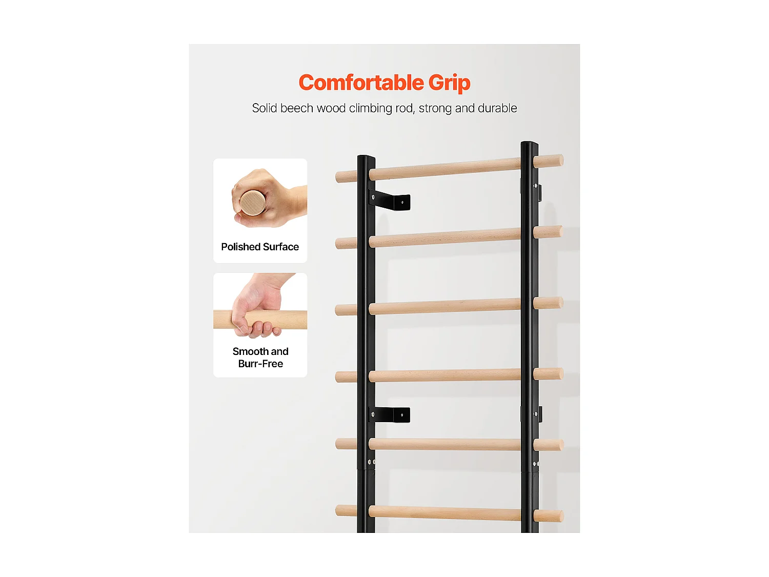 Espalier Murale SucceBuy en Bois Massif et Acier au Carbone 197x80 cm, Échelle Suédoise à 9 Niveaux, Capacité de Charge jusqu'à 150 kg, Idéal pour l'Escalade