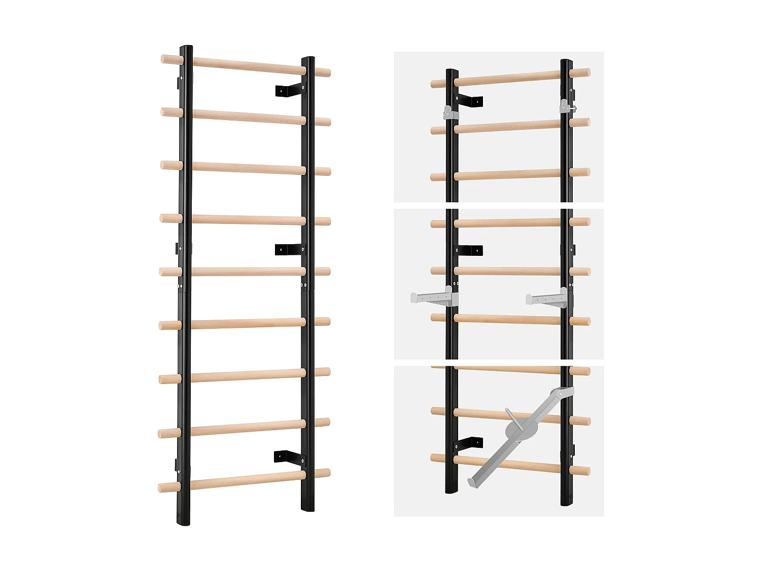 Espalier Murale SucceBuy en Bois Massif et Acier au Carbone 197x80 cm, Échelle Suédoise à 9 Niveaux, Capacité de Charge jusqu'à 150 kg, Idéal pour l'Escalade