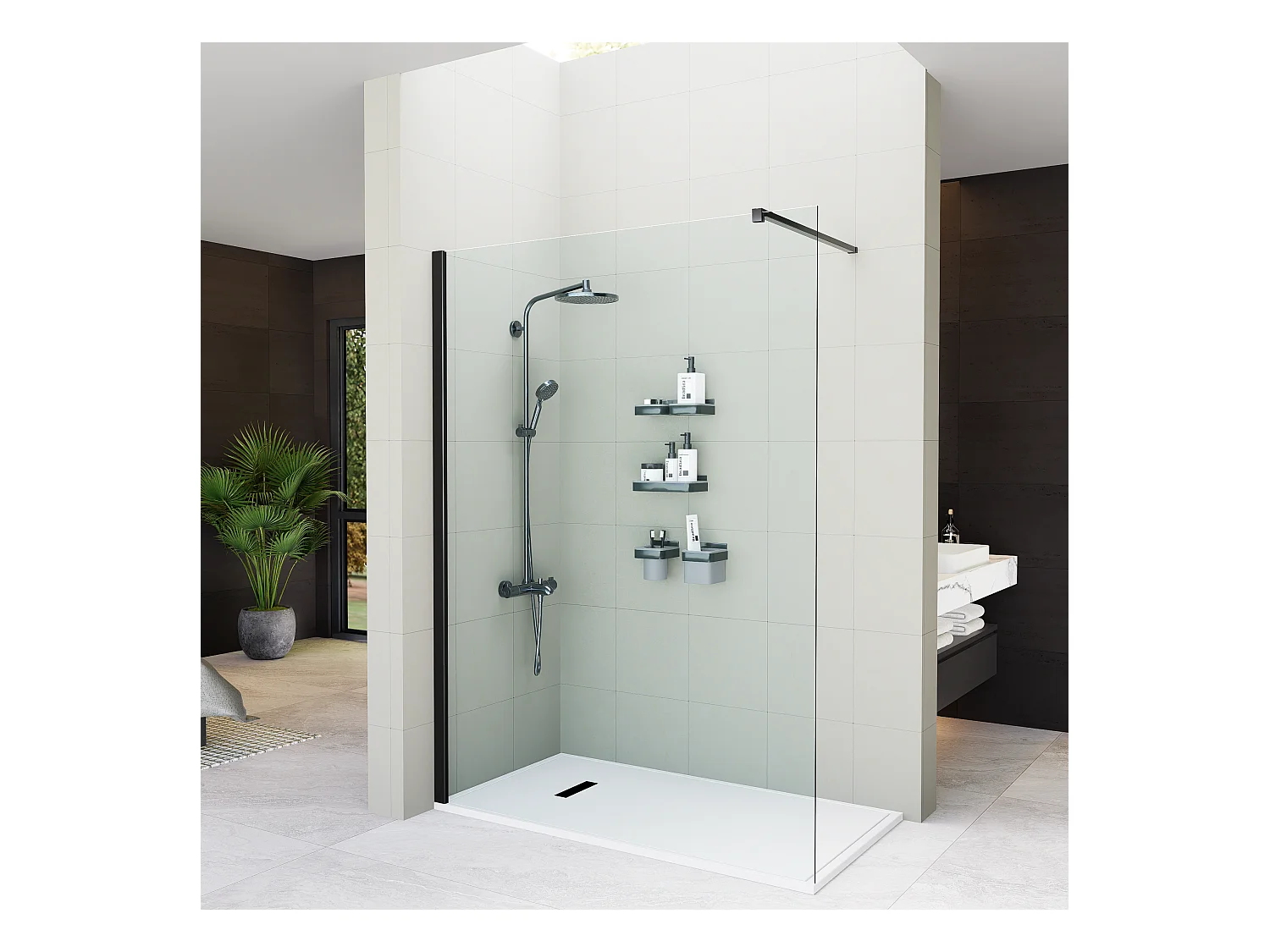 Mampara Ducha Fija 120x200 cm Cristal Templado 8mm Antical – Eclíptica Home – Negro Mate