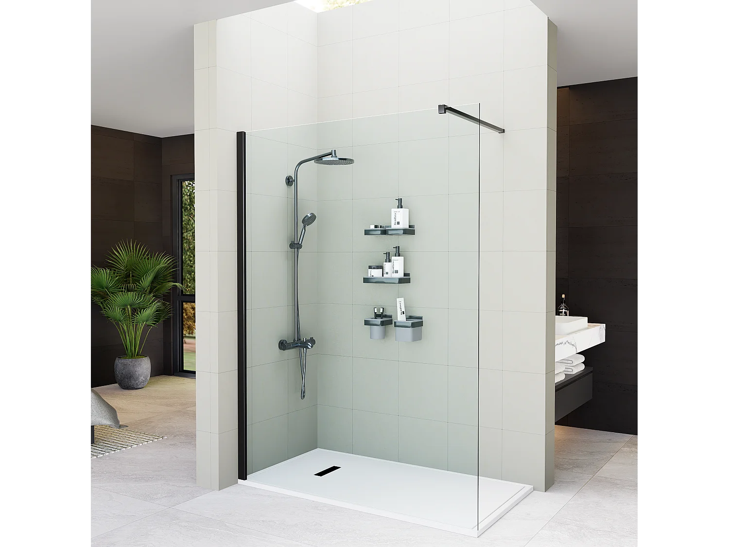 Mampara Ducha Fija 70x200 cm Cristal Templado 8 mm Antical – Eclíptica Home – Negro Mate