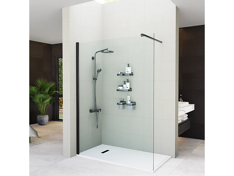 Mampara Ducha Fija 110x200 cm Cristal Templado 8mm Antical – Eclíptica Home – Negro Mate