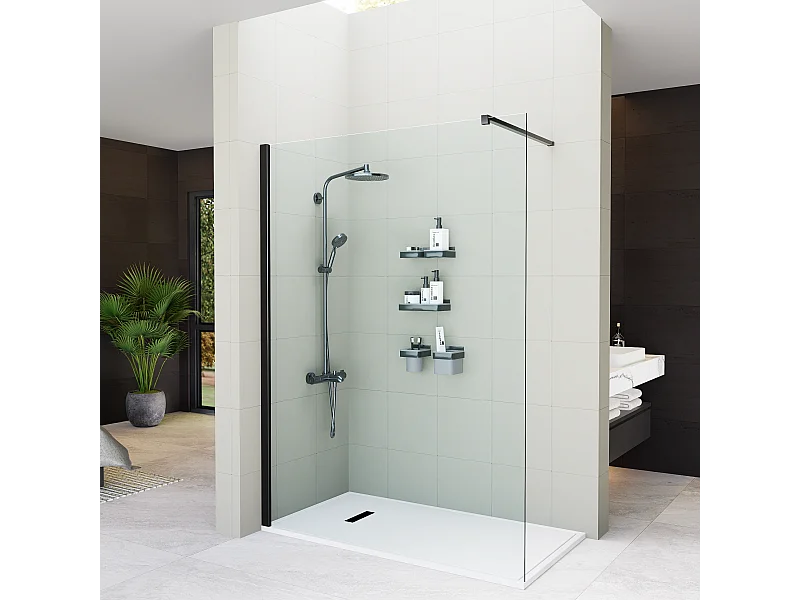 Mampara Ducha Fija 110x200 cm Cristal Templado 8mm Antical – Eclíptica Home – Negro Mate