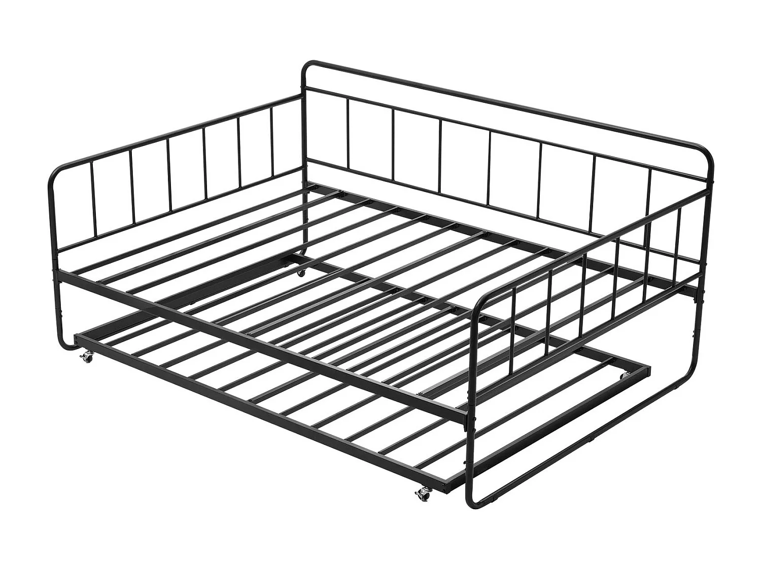 Cadre de Lit SucceBuy de Jour en Métal Robuste, Grand Lit Gigogne sans Matelas, avec Roulettes et Support à Lattes Métalliques, Facile à Ranger, Noir