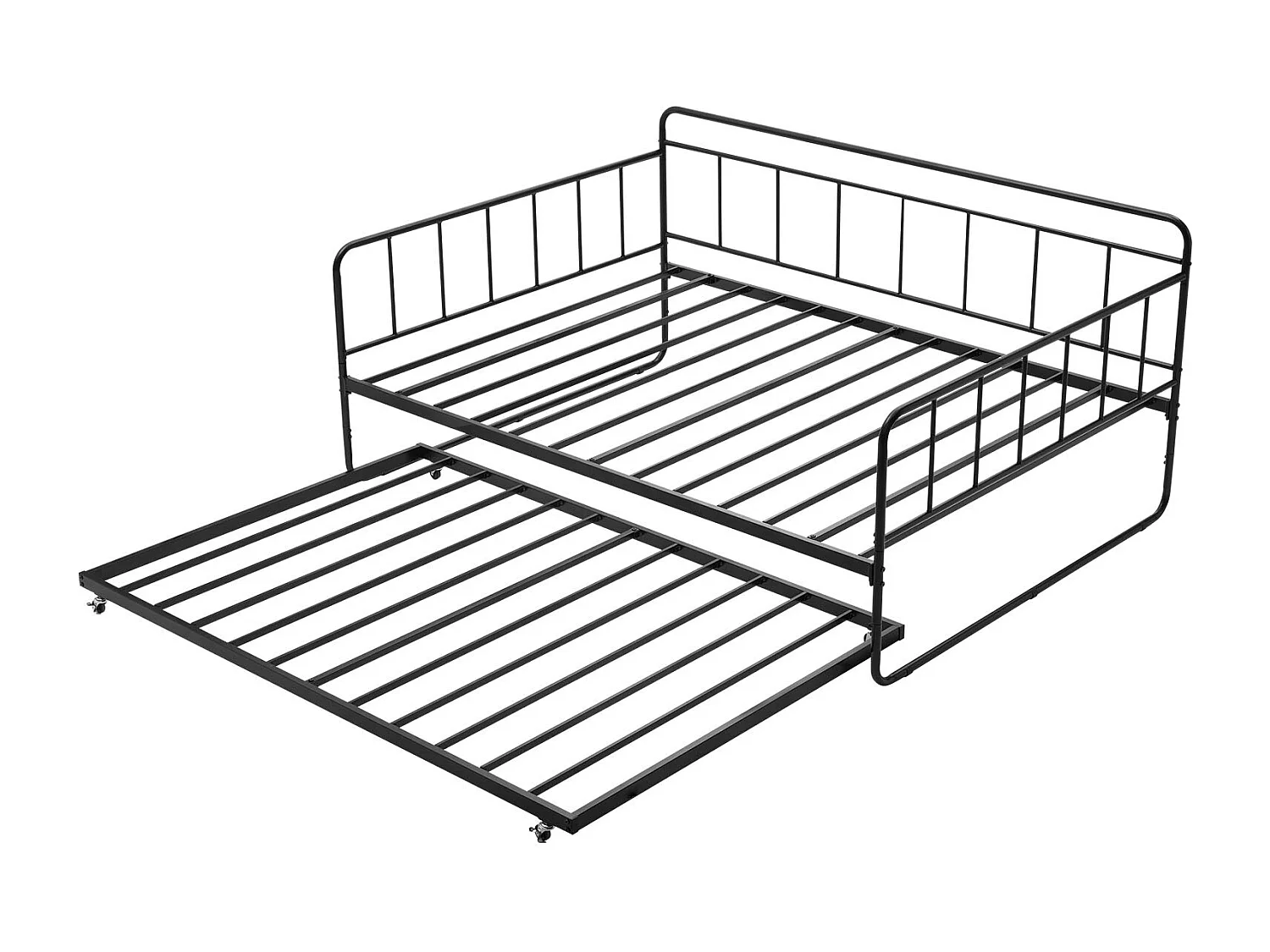 Cadre de Lit SucceBuy de Jour en Métal Robuste, Grand Lit Gigogne sans Matelas, avec Roulettes et Support à Lattes Métalliques, Facile à Ranger, Noir