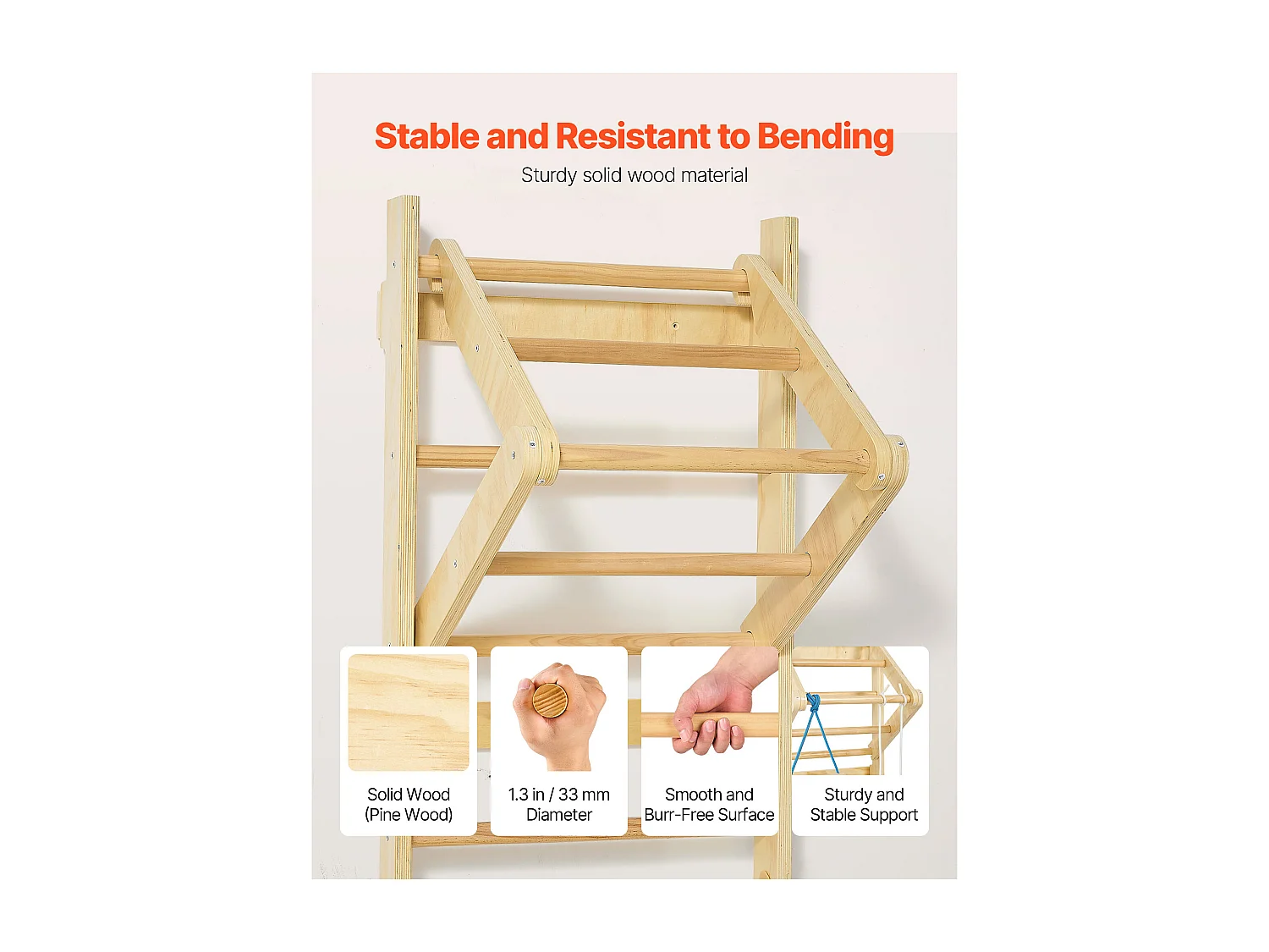 Espalier en Bois Massif SucceBuy, Échelle Suédoise Murale à 8 Niveaux, Charge 100 kg, Gym Mural 4-en-1 avec Anneaux, Barre de Traction et Échelle de Corde