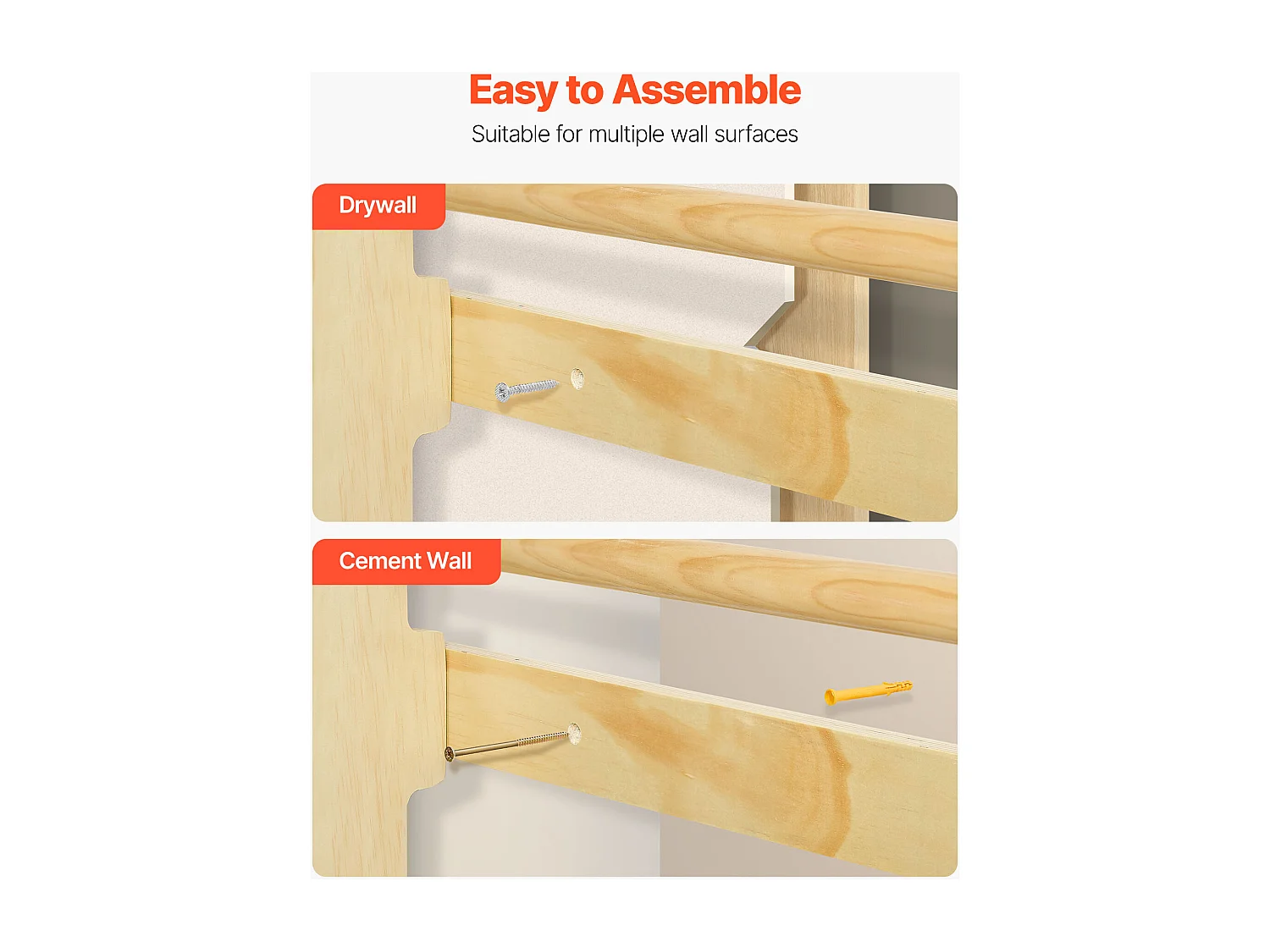 Espalier en Bois Massif SucceBuy, Échelle Suédoise Murale à 8 Niveaux, Charge 100 kg, Gym Mural 4-en-1 avec Anneaux, Barre de Traction et Échelle de Corde