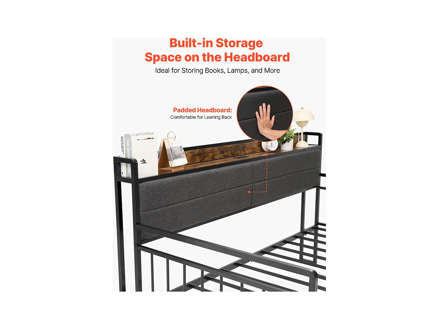 Cadre de Lit SucceBuy de Jour Jumeau en Métal Robuste, Lit Gigogne Jumeau sans Matelas, avec Roues, Station de Charge et Support à Lattes Métalliques