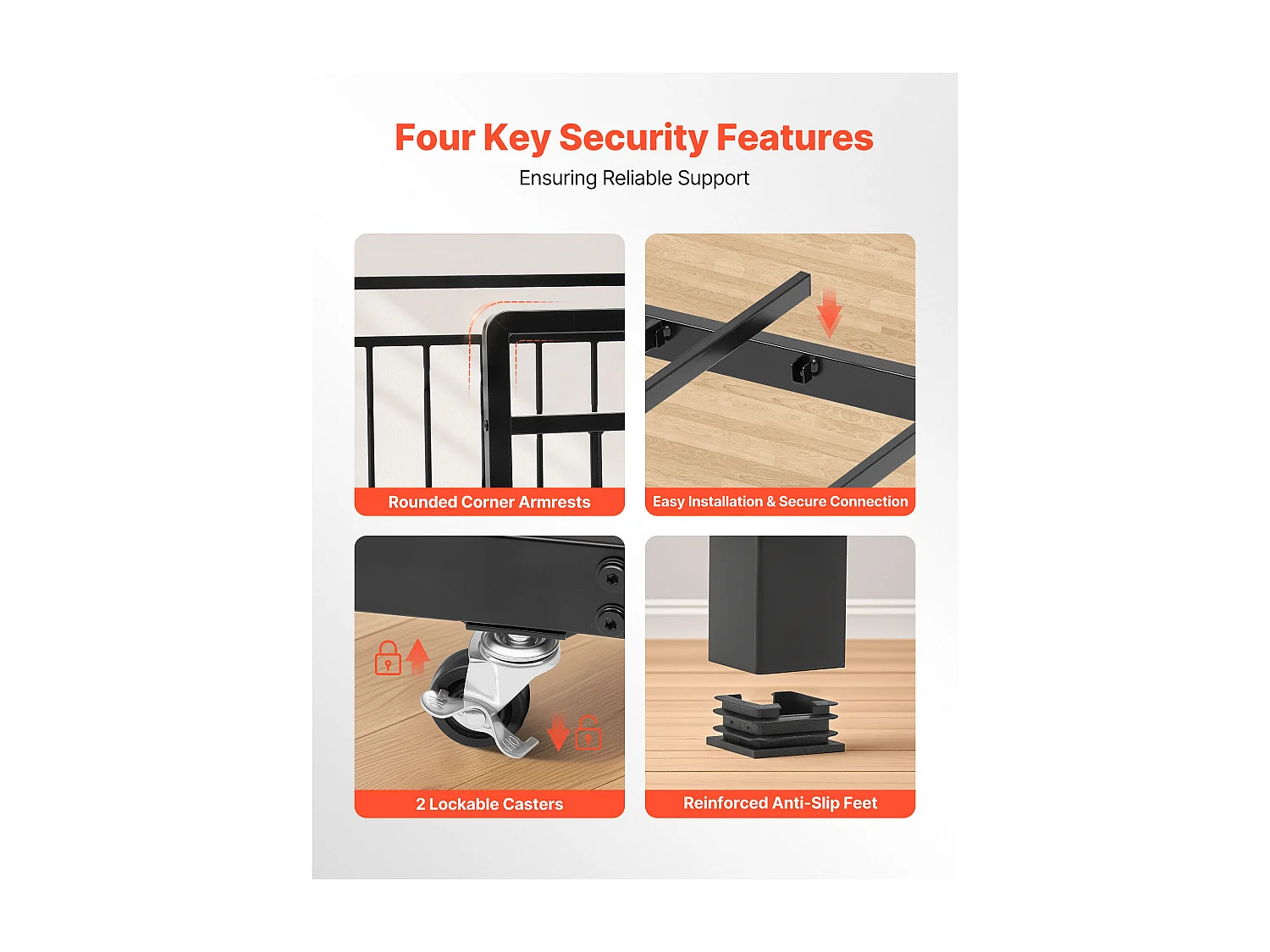 Rama Łóżka SucceBuy Dzień Bliźniak z Wytrzymałego Metalu, Bliźniacze Łóżko Schowkowe bez Materaca, z Kołami, Stacją Ładowania i Stelażem z Metalowych Listew