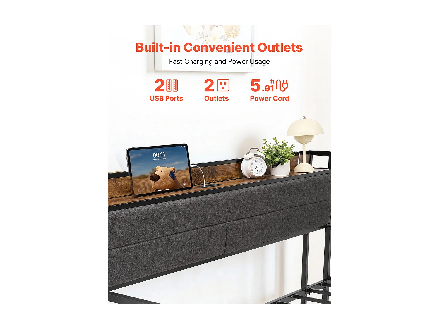 Rama Łóżka SucceBuy Dzień Bliźniak z Wytrzymałego Metalu, Bliźniacze Łóżko Schowkowe bez Materaca, z Kołami, Stacją Ładowania i Stelażem z Metalowych Listew