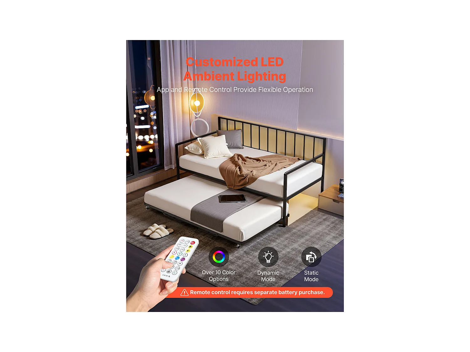 Cadre de Lit SucceBuy de Jour Simple en Métal Robuste, Lit Gigogne Jumeau sans Matelas, Réglable en Hauteur, Facile à Ranger, pour Repos, Salon, Chambre