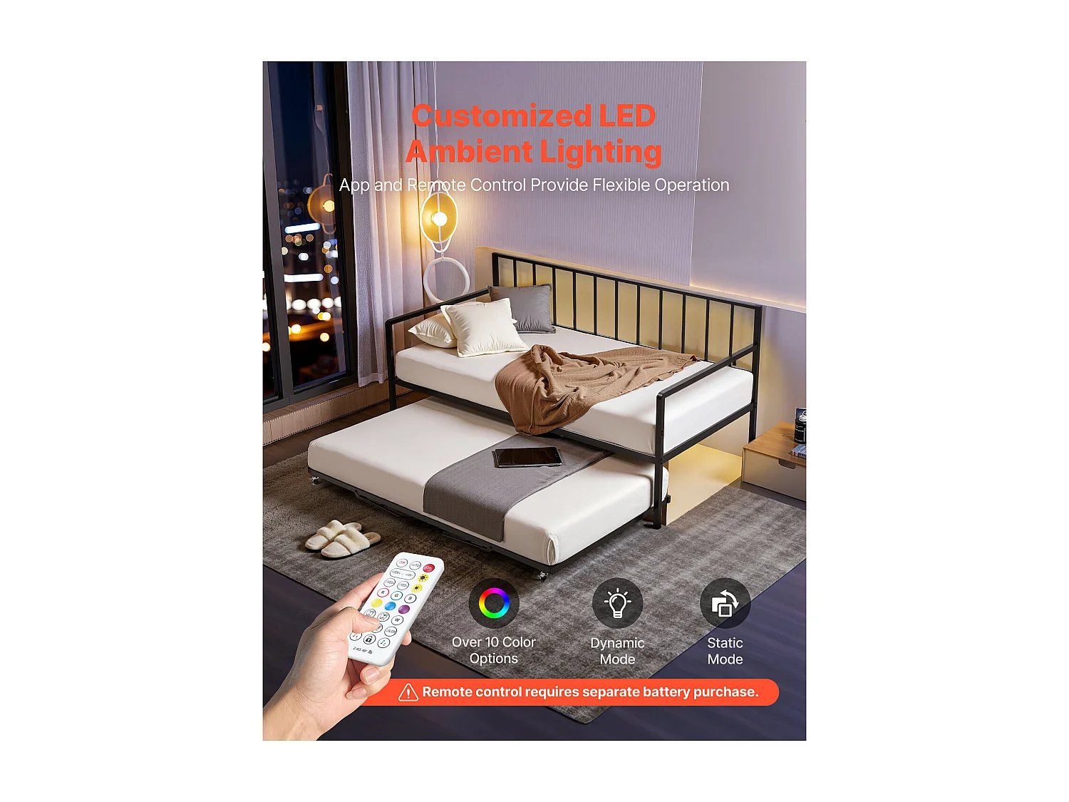 Cadre de Lit SucceBuy de Jour Simple en Métal Robuste, Lit Gigogne Jumeau sans Matelas, Réglable en Hauteur, Facile à Ranger, pour Repos, Salon, Chambre