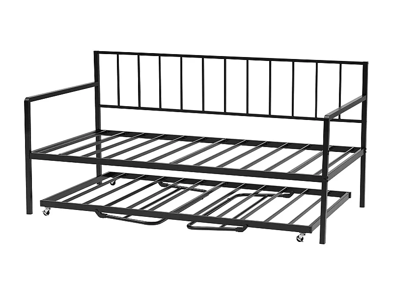 Cadre de Lit SucceBuy de Jour Simple en Métal Robuste, Lit Gigogne Jumeau sans Matelas, Réglable en Hauteur, Facile à Ranger, pour Repos, Salon, Chambre