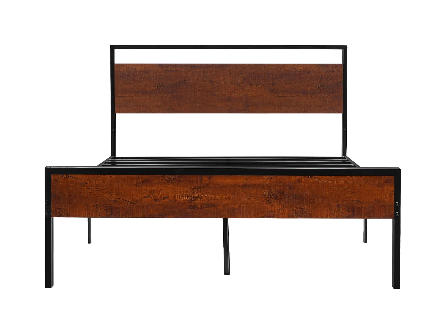 Cadre de Lit SucceBuy Double Full Size, Sommier Plateforme en Métal Noir, Espace de 31 cm, avec Tête et Pied en Bois Brun Rétro, Grand Espace de Rangement