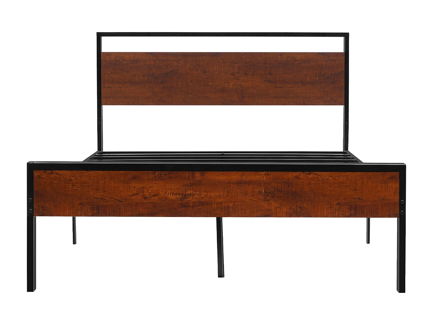 Cadre de Lit SucceBuy Double Full Size, Sommier Plateforme en Métal Noir, Espace de 31 cm, avec Tête et Pied en Bois Brun Rétro, Grand Espace de Rangement