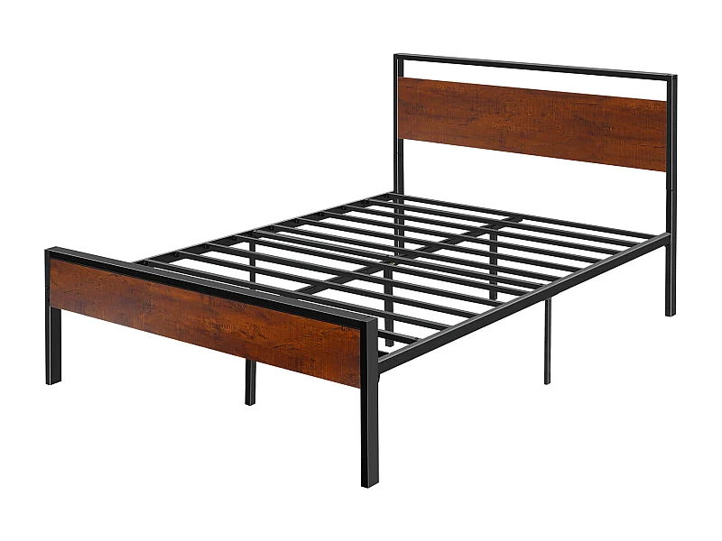 Cadre de Lit SucceBuy Double Full Size, Sommier Plateforme en Métal Noir, Espace de 31 cm, avec Tête et Pied en Bois Brun Rétro, Grand Espace de Rangement