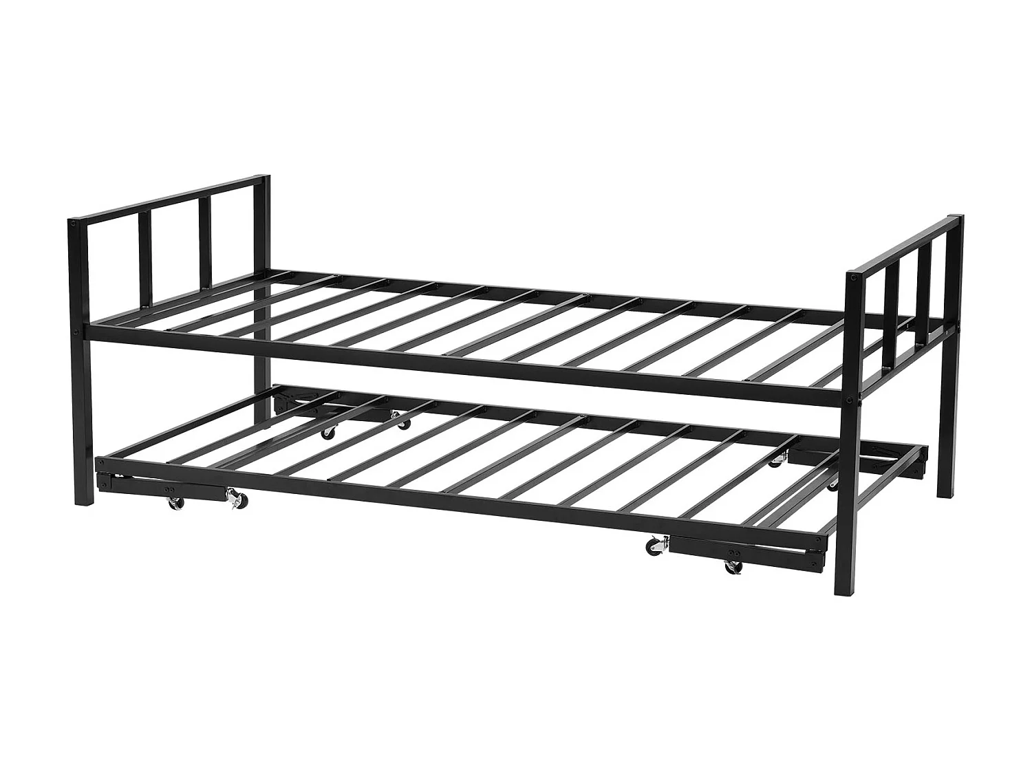 Cadre de Lit SucceBuy de Jour Jumeau en Métal Robuste, Lit Gigogne Jumeau sans Matelas, avec Support à Lattes Métalliques, Facile à Ranger, Noir