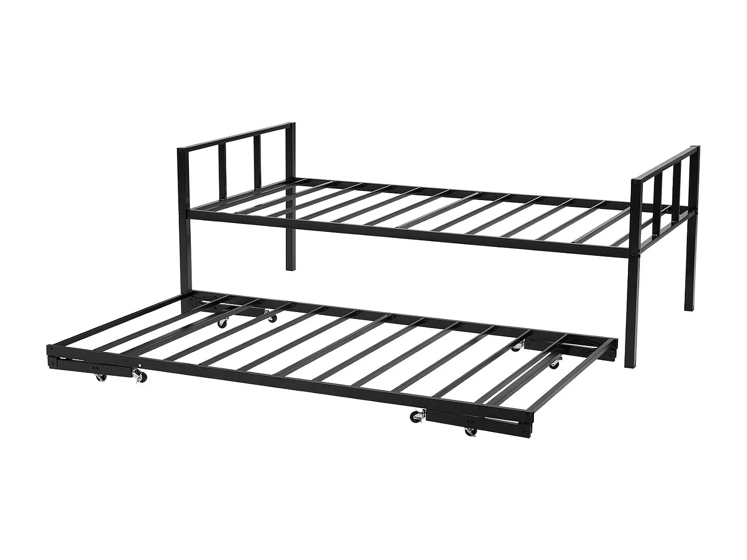 Cadre de Lit SucceBuy de Jour Jumeau en Métal Robuste, Lit Gigogne Jumeau sans Matelas, avec Support à Lattes Métalliques, Facile à Ranger, Noir