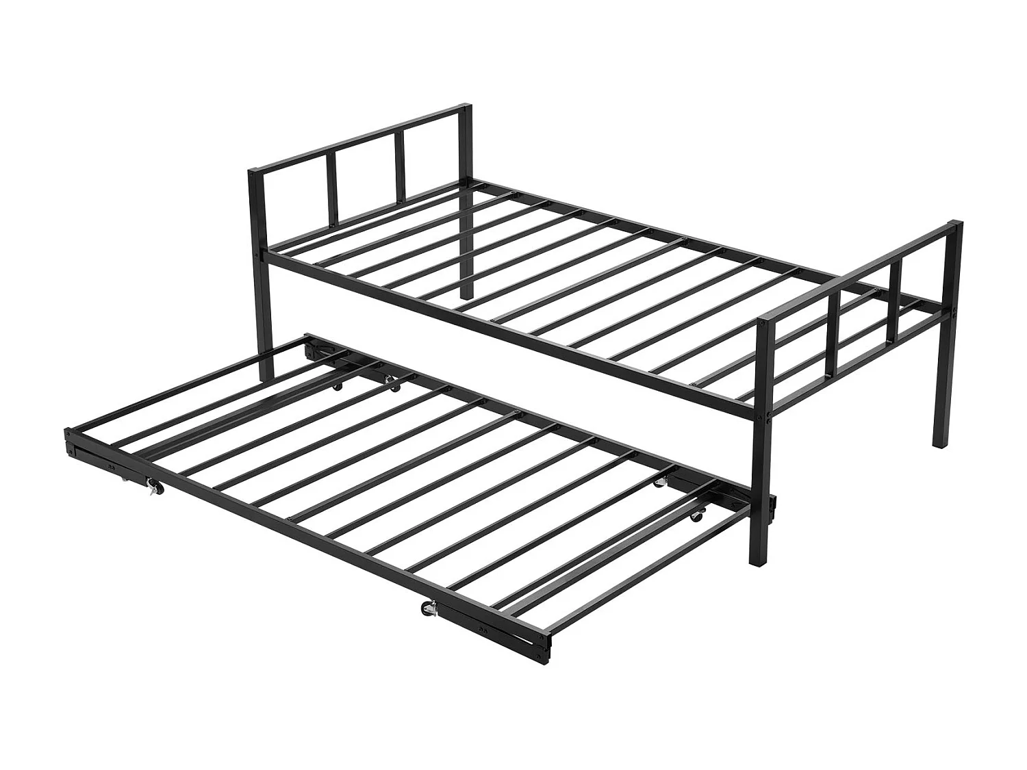 Cadre de Lit SucceBuy de Jour Jumeau en Métal Robuste, Lit Gigogne Jumeau sans Matelas, avec Support à Lattes Métalliques, Facile à Ranger, Noir