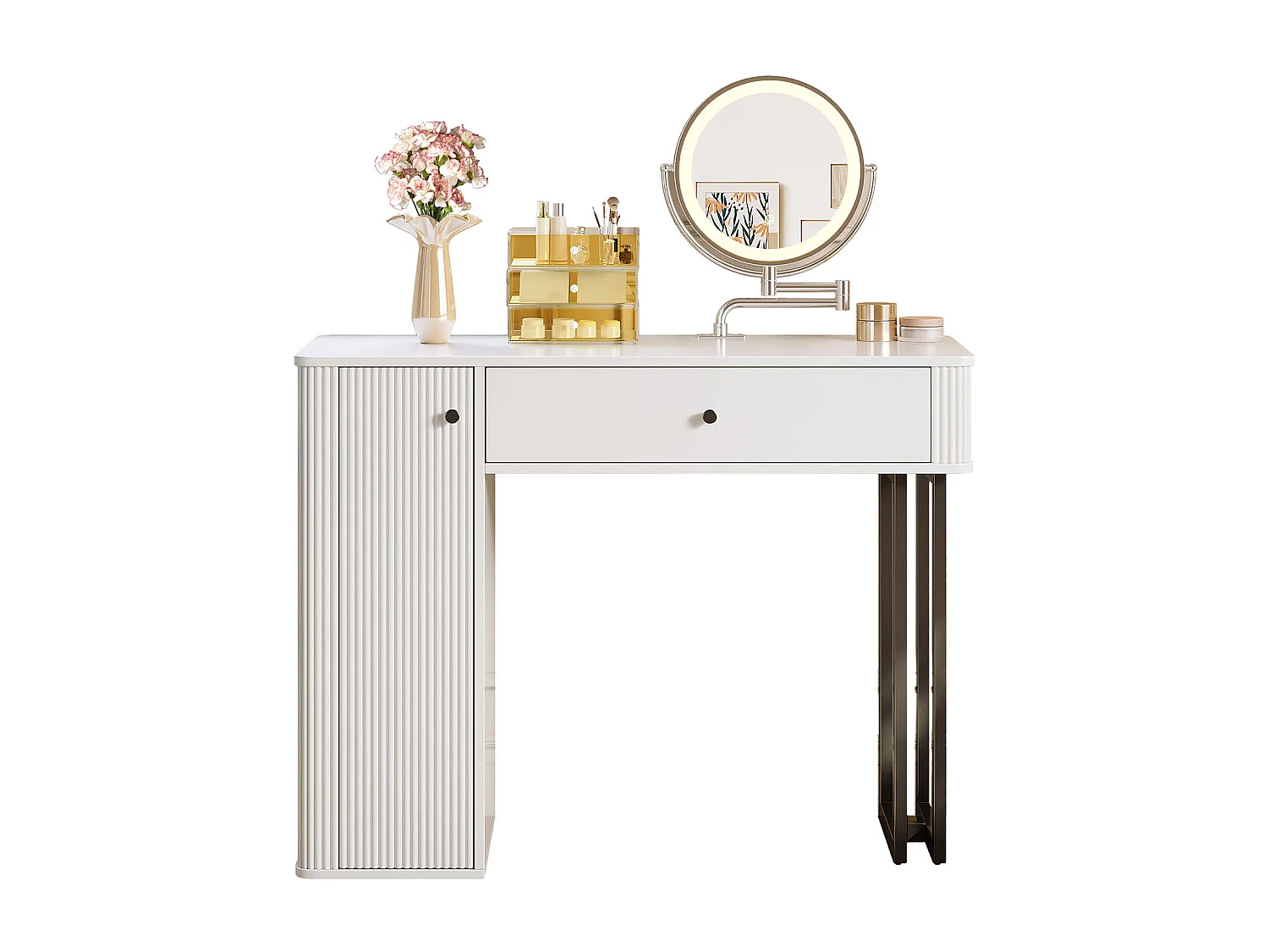 Coiffeuse avec miroir 100x40x116cm - avec éclairage LED 3 couleurs - avec 1 tiroir et 1 porte - Blanc