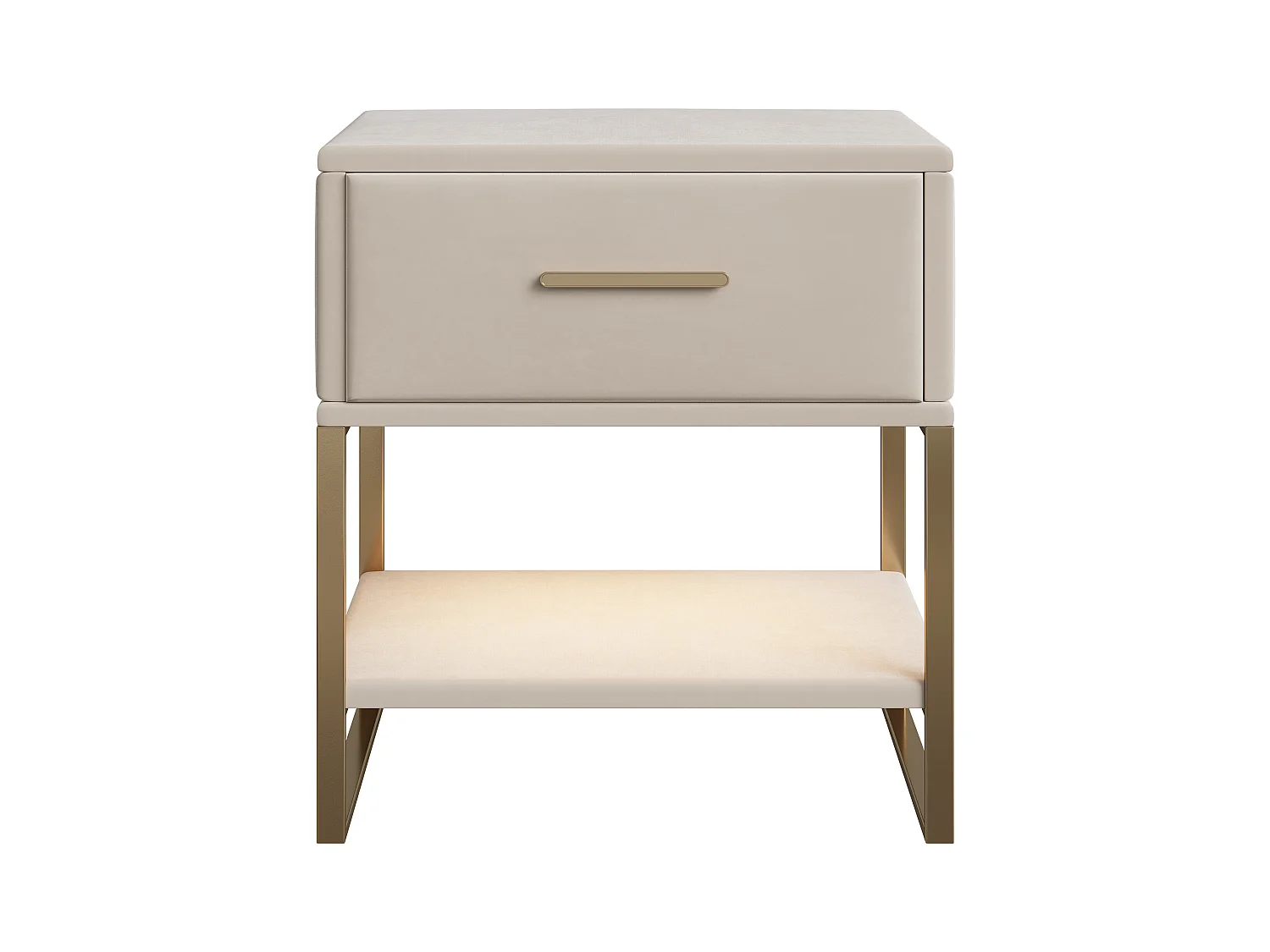 Lot de 2 Tables de chevet, éclairage LED, Table de Nuit en Velours Beige, 1 tiroir et compartiments ouverts, Pieds Métalliques Doré