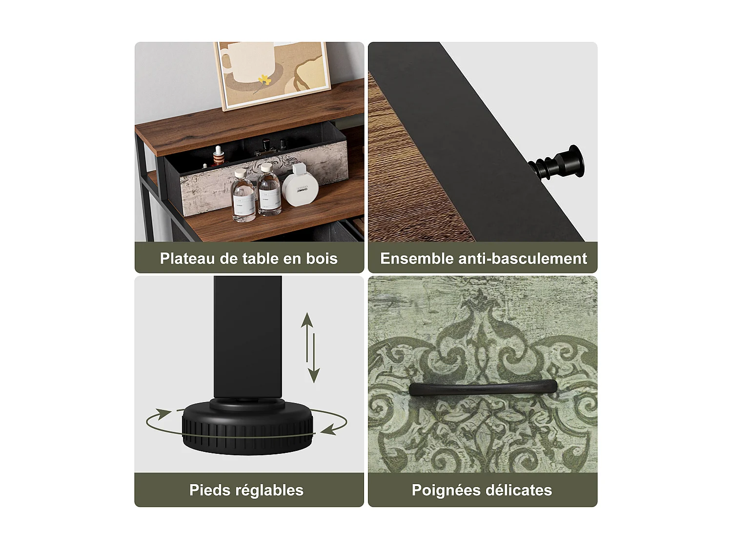 Coiffeuse avec 9 tiroirs en tissu, style bohème, coiffeuse, chambre à coucher, Commode longue pour placard, 121 x 40 x 91,2 cm