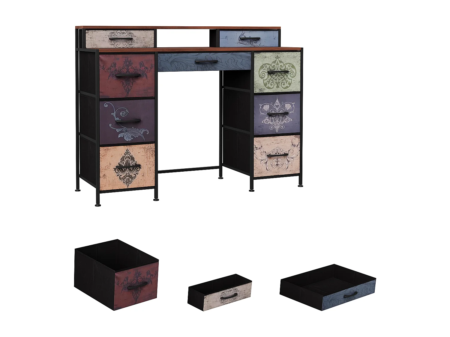 Coiffeuse avec 9 tiroirs en tissu, style bohème, coiffeuse, chambre à coucher, Commode longue pour placard, 121 x 40 x 91,2 cm