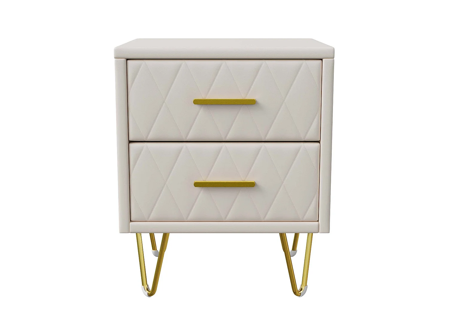 Table de Chevet avec 2 Tiroirs, Lot de 2 Table de Chevet Table d'Appoint avec Pieds et Poignées en Métal Doré, Beige