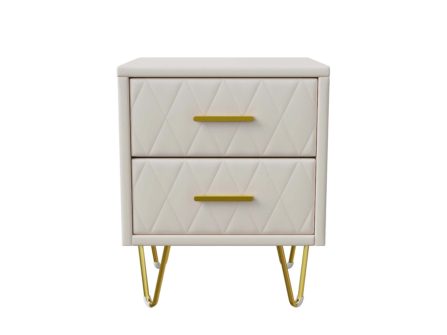 Table de Chevet avec 2 Tiroirs, Lot de 2 Table de Chevet Table d'Appoint avec Pieds et Poignées en Métal Doré, Beige
