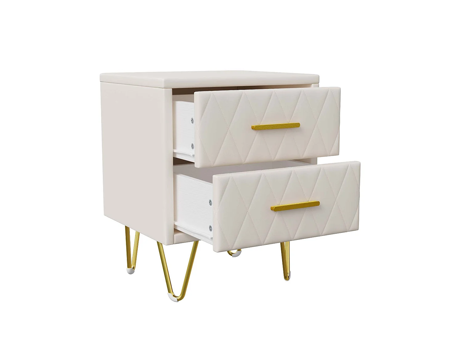 Table de Chevet avec 2 Tiroirs, Lot de 2 Table de Chevet Table d'Appoint avec Pieds et Poignées en Métal Doré, Beige